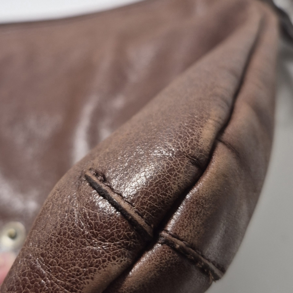 Berge Brown Leather Boho Shoulder Bag, Genuine Leather Made In Italy - Picture 6 of 7